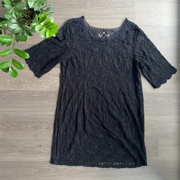 Spense Black Lace & Crochet Sheer Midi Dress/ Cover Up - Picture 8 of 8